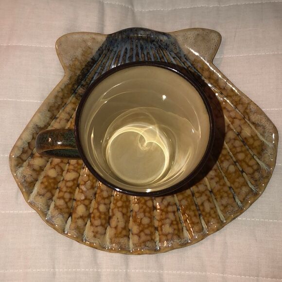 HomeTrends Rave Stripe Teal Rust Cream Brown Mug - Picture 3 of 5